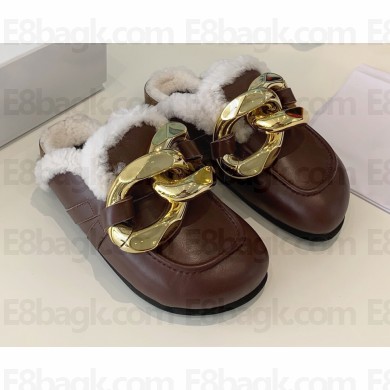 JW Anderson Shearling Lining Chain Loafer Mules Coffee 2021