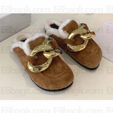 JW Anderson Shearling Lining Chain Loafer Mules Suede Brown 2021