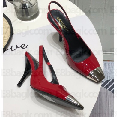 Saint Laurent Heel 9cm Blade Slingback Pumps in Patent Leather Red 2021