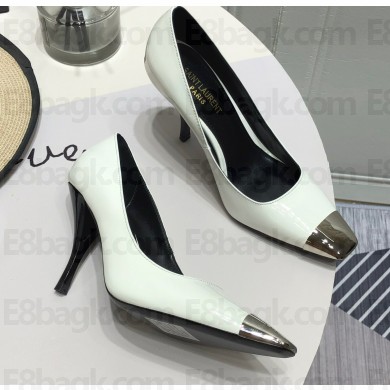 Saint Laurent Heel 9cm Blade Pumps in Patent Leather White 2021