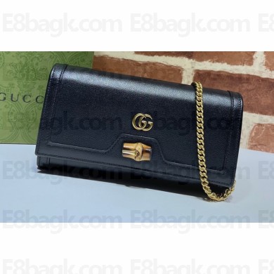 Gucci Diana Chain Wallet with Bamboo 658243 Black 2021