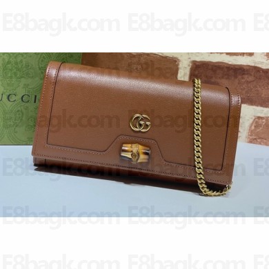 Gucci Diana Chain Wallet with Bamboo 658243 Brown 2021