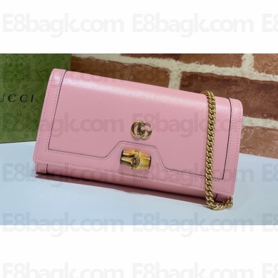 Gucci Diana Chain Wallet with Bamboo 658243 Pink 2021