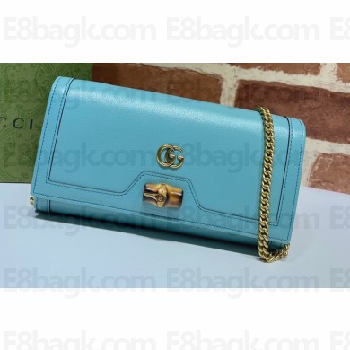 Gucci Diana Chain Wallet with Bamboo 658243 Light Blue 2021