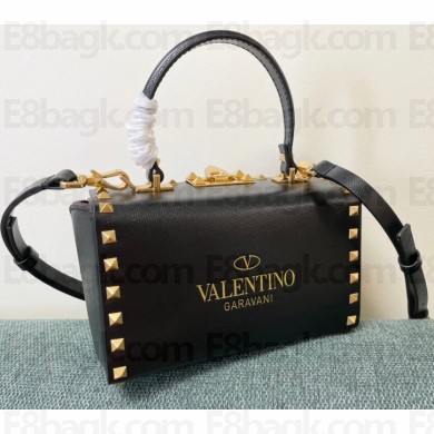 Valentino Rockstud Alcove Grainy Calfskin Box Bag Black 2021