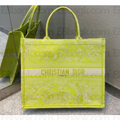 Dior Book Tote Bag in Toile de Jouy Reverse Embroidery Yellow 2021