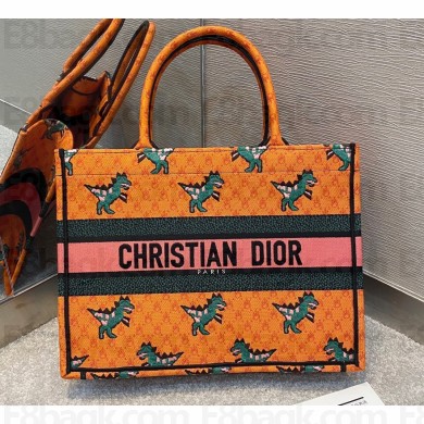 Dior Small Book Tote Bag in Multicolor Dragon & Fire Embroidery Orange 2021