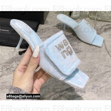 Alexander Wang Heel 5.5cm Jessie Padded Velour Crystal Logo Slide Sandals Light Blue 2021