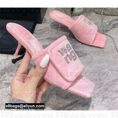 Alexander Wang Heel 5.5cm Jessie Padded Velour Crystal Logo Slide Sandals Pink 2021