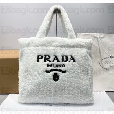 Prada Shearling Tote Bag 1BG130 White 2021