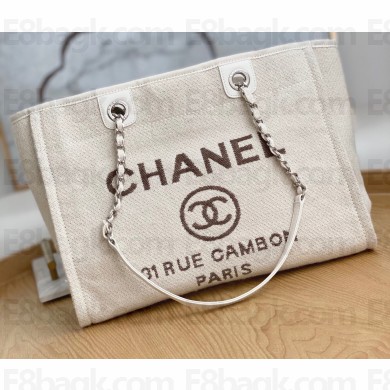 Chanel Mixed Fibers Deauville Medium Shopping Tote Bag A67001 White 2021