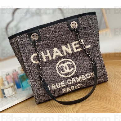 Chanel Mixed Fibers Deauville Small Shopping Tote Bag A67000 Black 2021
