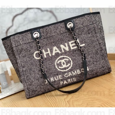 Chanel Mixed Fibers Deauville Medium Shopping Tote Bag A67001 Black 2021