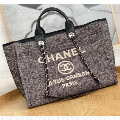 Chanel Mixed Fibers Deauville Large Shopping Tote Bag A66941 Black 2021