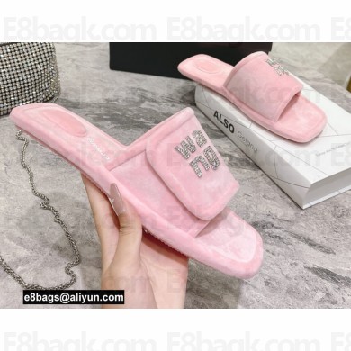 Alexander Wang Lana Padded Velour Crystal Logo Slippers Pink 2021