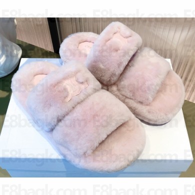 Celine Fur Triomphe Open Slides in Shearling Pink 2021