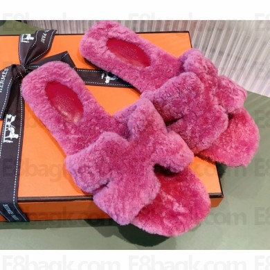 Hermes Shearling Woolskin Oran Sandals Fuchsia 2021