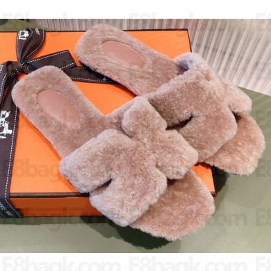 Hermes Shearling Woolskin Oran Sandals Camel 2021