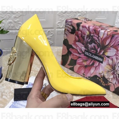 Dolce & Gabbana Heel 10.5cm Patent Leather Pumps Yellow with DG Karol Heel 2021