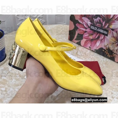 Dolce & Gabbana Heel 6.5cm Patent Leather Mary Janes Yellow with DG Karol Heel 2021