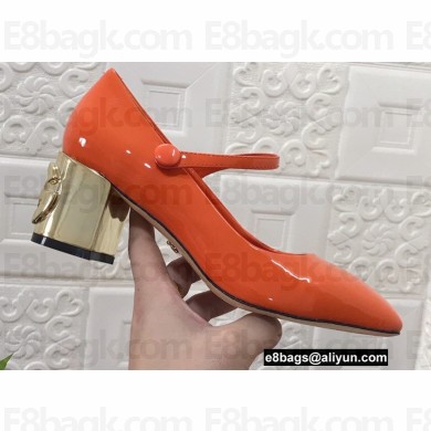 Dolce & Gabbana Heel 6.5cm Patent Leather Mary Janes Orange with DG Karol Heel 2021