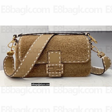 Fendi Sheepskin Medium Baguette Bag Brown 2021