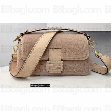 Fendi Sheepskin Medium Baguette Bag Pink 2021