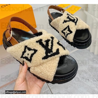 Louis Vuitton Shearling Paseo Flat Comfort Sandals Beige 2021