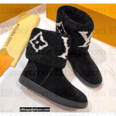 Louis Vuitton Suede Leather and Shearling Snowdrop Flat Ankle Boots Black 2021