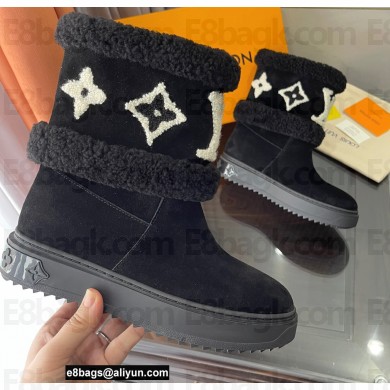 Louis Vuitton Shearling Snowdrop Flat Ankle Boots Suede Black 2021