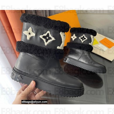Louis Vuitton Shearling Snowdrop Flat Ankle Boots Leather Black 2021