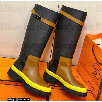 Hermes Barn High Boots Black/Brown Handmade