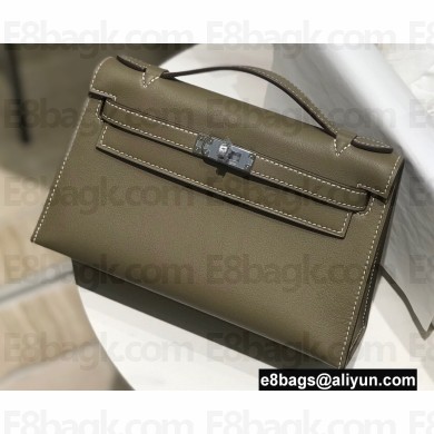 Hermes Mini Kelly 22 Pochette Bag Etoupe in Swift Leather with Silver Hardware