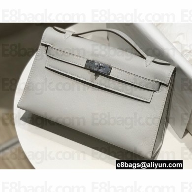 Hermes Mini Kelly 22 Pochette Bag Pear Grey in Swift Leather with Silver Hardware