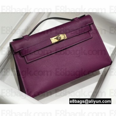 Hermes Mini Kelly 22 Pochette Bag Anemone Purple in Swift Leather with Gold Hardware