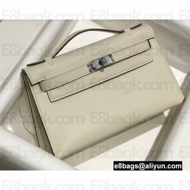 Hermes Mini Kelly 22 Pochette Bag White in Swift Leather with Silver Hardware