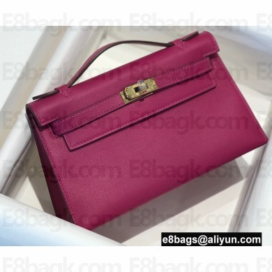 Hermes Mini Kelly 22 Pochette Bag Rose Purple in Swift Leather with Gold Hardware