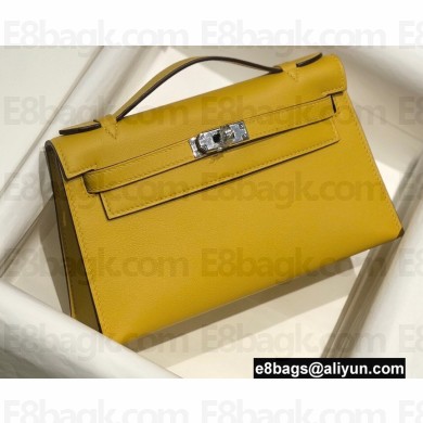 Hermes Mini Kelly 22 Pochette Bag Yellow in Swift Leather with Silver Hardware