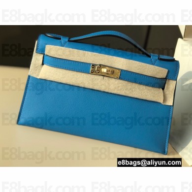 Hermes Mini Kelly 22 Pochette Bag Izmir Blue in Swift Leather with Gold Hardware