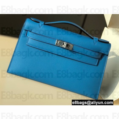 Hermes Mini Kelly 22 Pochette Bag Izmir Blue in Swift Leather with Silver Hardware