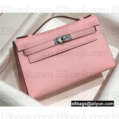 Hermes Mini Kelly 22 Pochette Bag Cherry Pink in Swift Leather with Silver Hardware