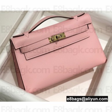 Hermes Mini Kelly 22 Pochette Bag Cherry Pink in Swift Leather with Gold Hardware