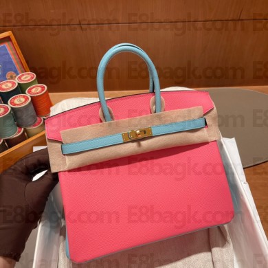 Hermes bicolor Birkin 25cm Bag rose lipstick/blue in Original epsom Leather