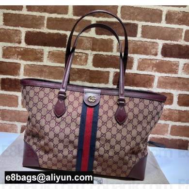 Gucci Ophidia GG Medium Tote Bag 631685 GG Canvas Burgundy 2021