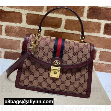 Gucci Ophidia Small Top Handle Bag with Web 651055 GG Canvas Burgundy 2021
