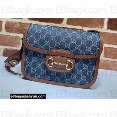 Gucci Horsebit 1955 Small Shoulder Bag 602204 GG Denim Blue 2021