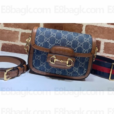 Gucci Horsebit 1955 Mini Shoulder Bag 658574 GG Denim Blue 2021