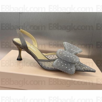 Mach & Mach Heel 6.5cm Le Cadeau embellished mesh slingback pumps gray 2025
