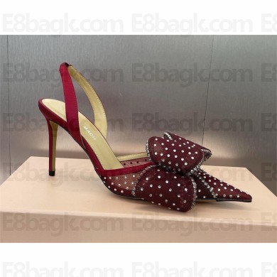 Mach & Mach Heel 8.5cm Le Cadeau embellished mesh slingback pumps burgundy 2025