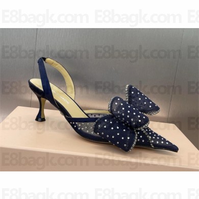 Mach & Mach Heel 6.5cm Le Cadeau embellished mesh slingback pumps navy blue 2025